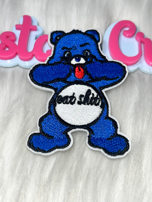Bold Blue Bear Eat S** Iron-On Patch