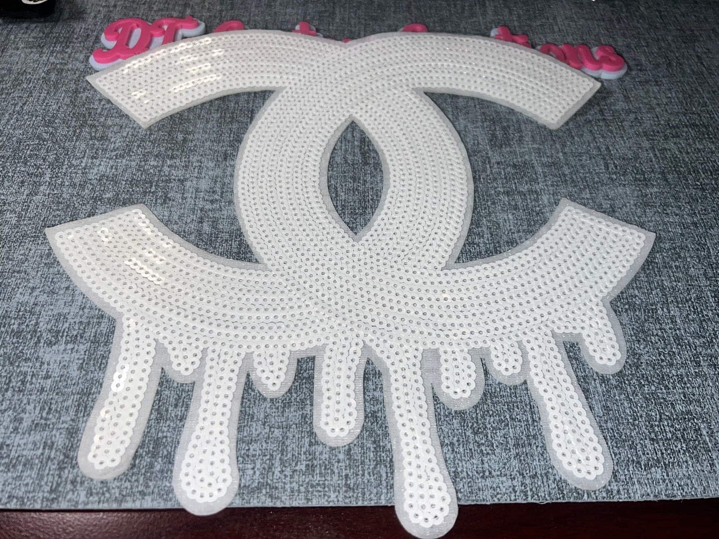 Luxury Inspired White Drip Sequin Patch – Oversized Statement Piece