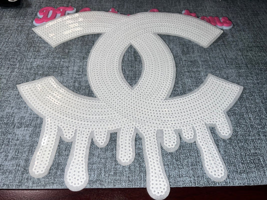 Luxury Inspired White Drip Sequin Patch – Oversized Statement Piece