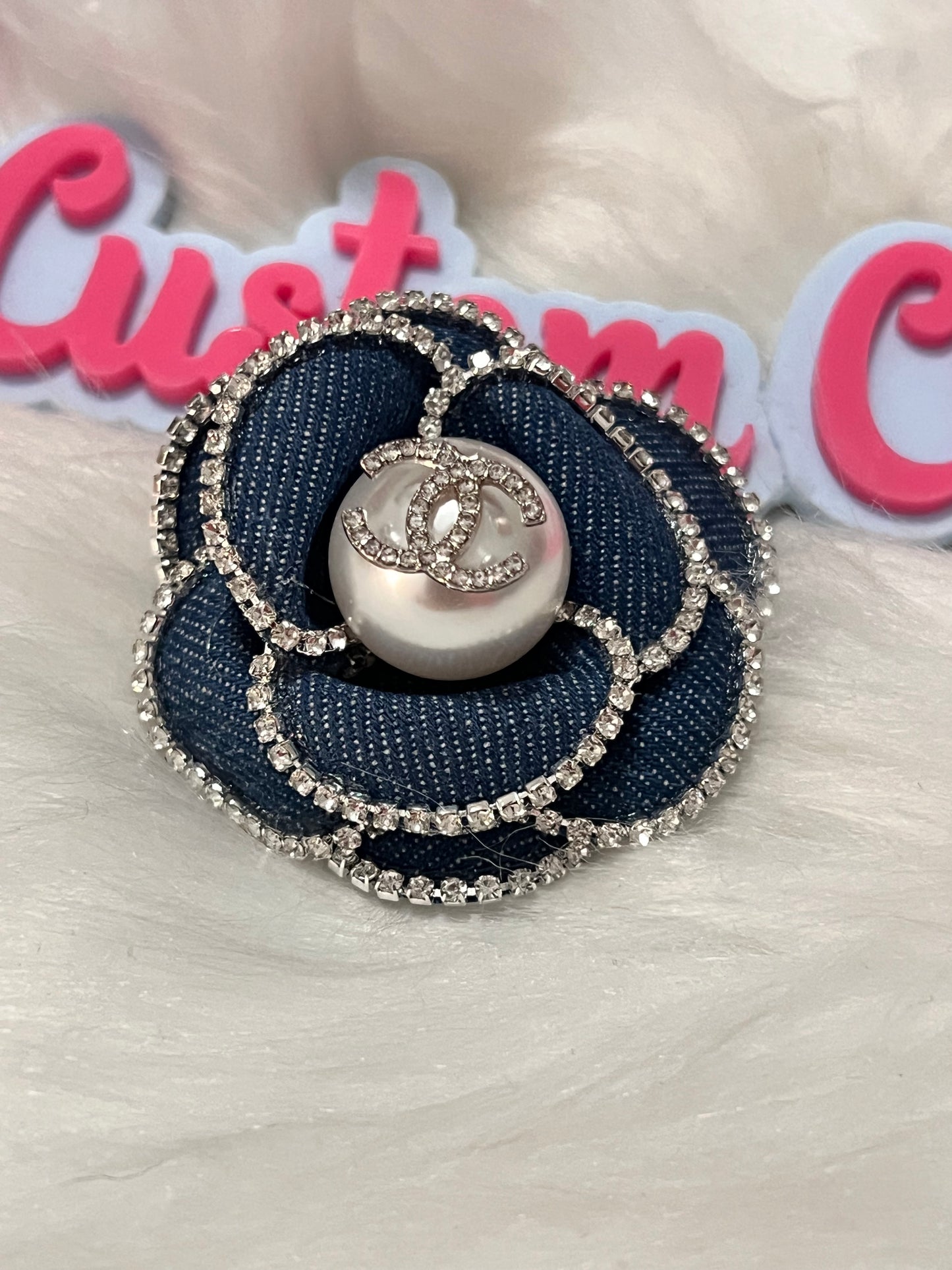 Denim Rose CC Brooch