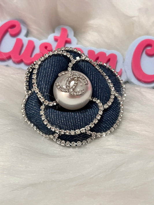 Denim Rose CC Brooch