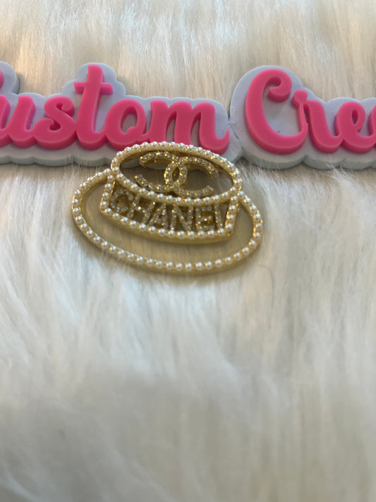 Gold Pearl CC Hat Brooch