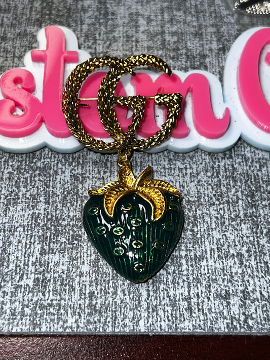 Green Strawberry Fashion Brooch – Gold Statement Pin