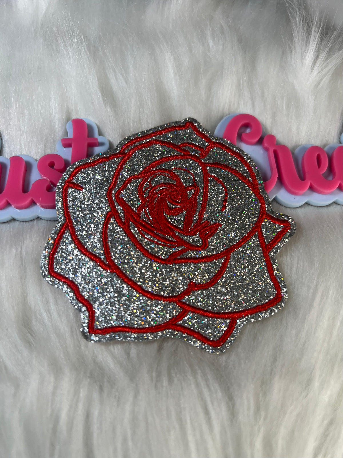 Fort Rose Patch 🌹 Silver Glitter Rose Patch – DT’s Custom Creations