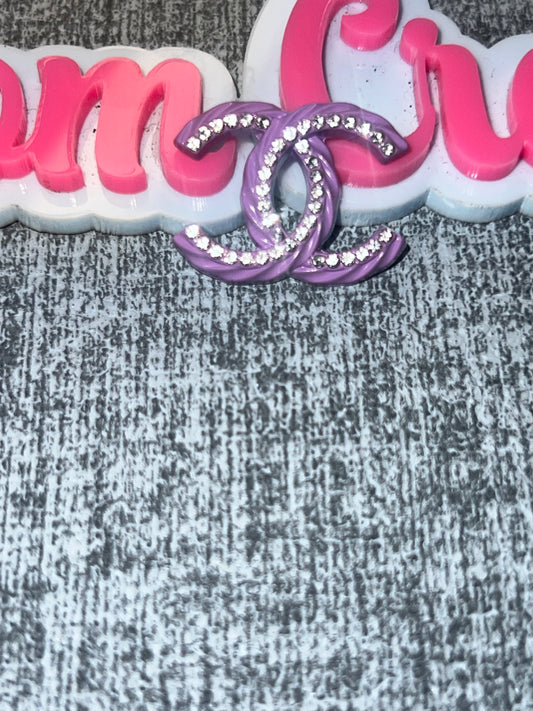 Lavender Rhinestone Double C Charm – Luxe Designer Style Flat Back Charm