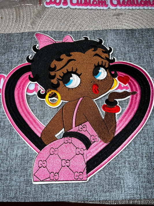 Cartoon Glam Girl Patch Pink Heart Embroidered Iron-On Patch Fashion Girl Patch Jacket Bag DIY