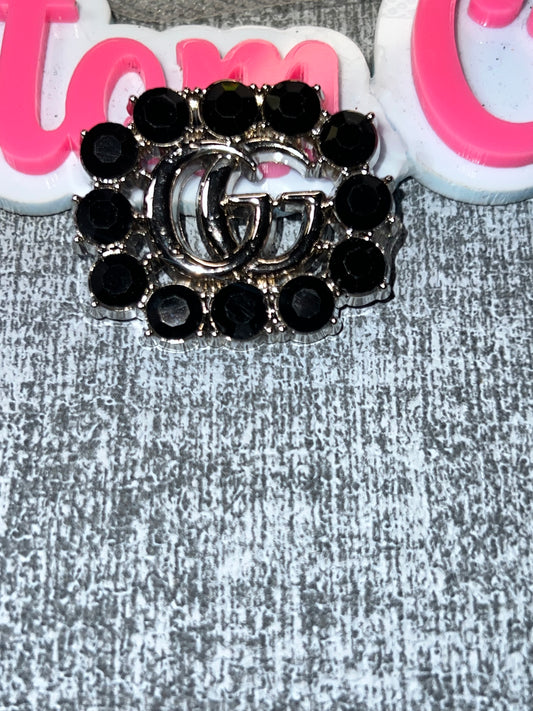 Silver Black Rhinestone Circle Logo Charm – Luxe Bling Statement Charm for DIY Crafts