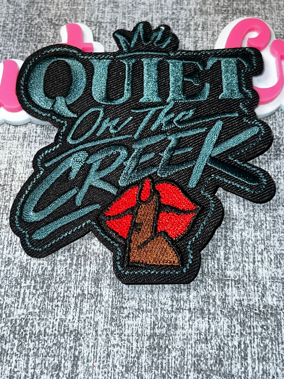 Teal “Quiet On The Creek” Queen Statement Patch – Embroidered Iron On Applique