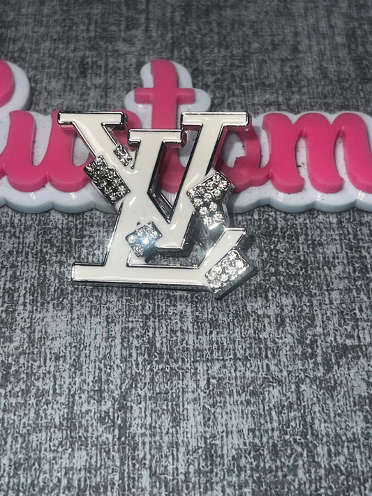 White Rhinestone Monogram Style Brooch Pin | Fashion Metal Lapel Pin