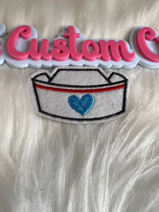 White Nurse Blue Heart Hat