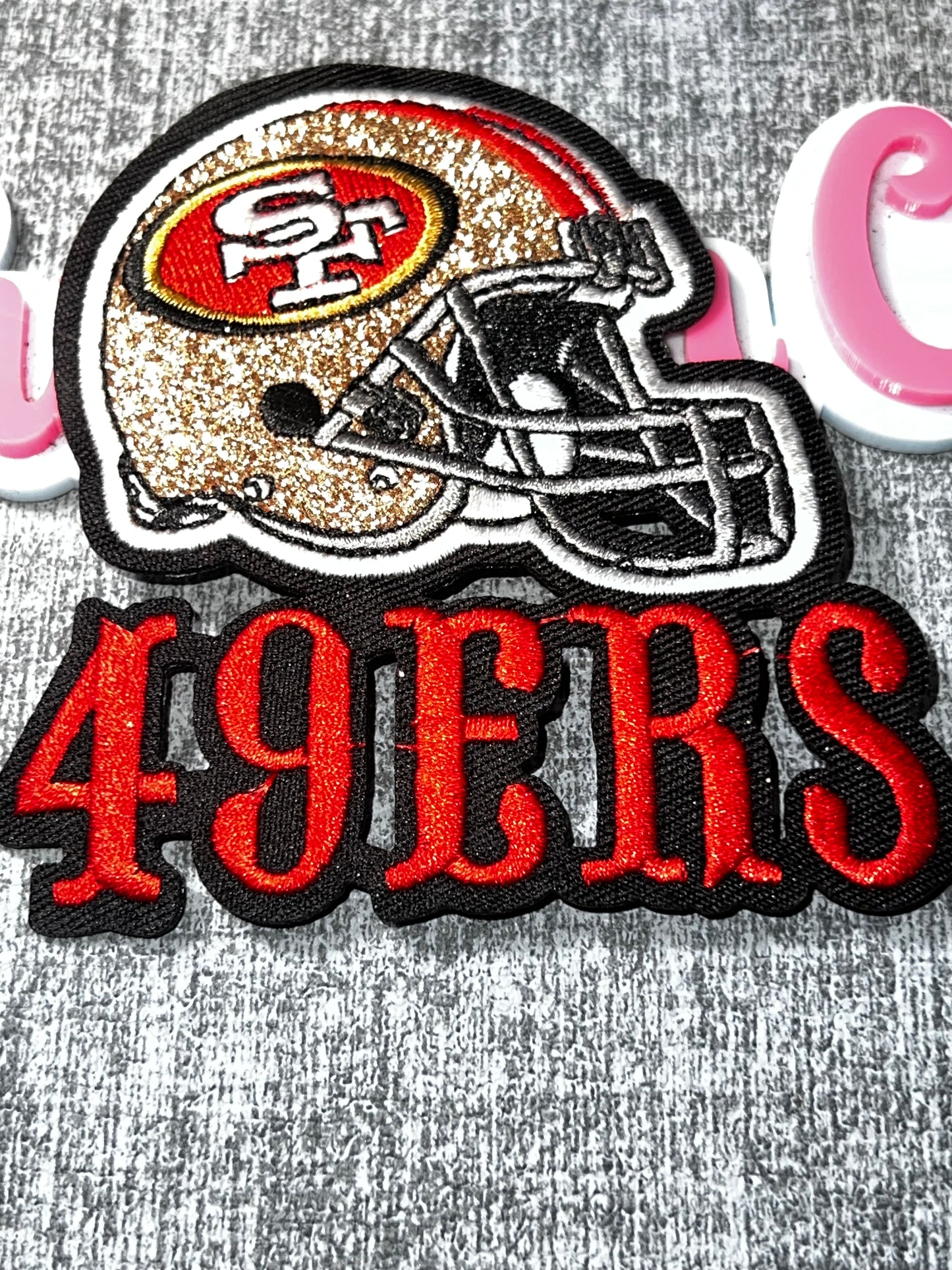 Gold Red Glitter Helmet Embroidered Patch – Sports Iron On Applique