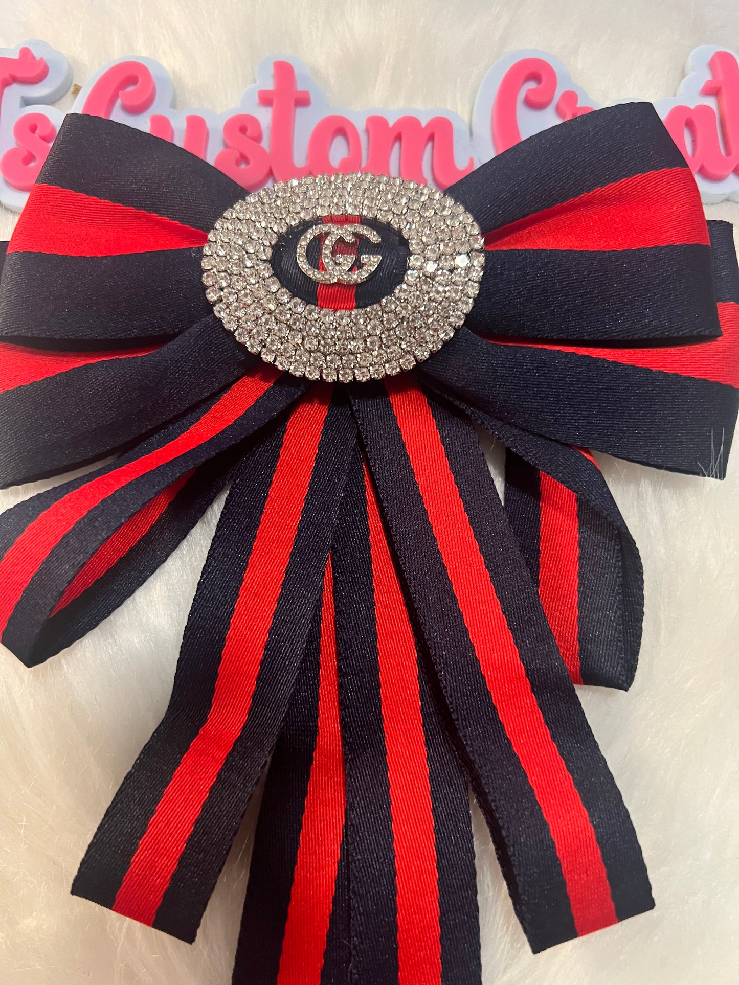 Navy Red GG Ribbon Brooch