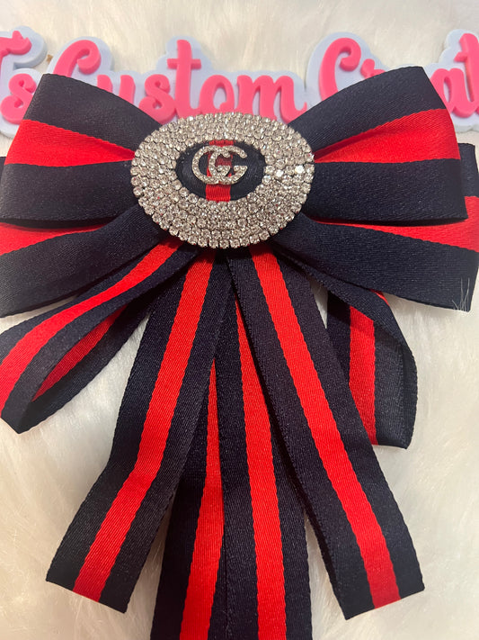 Navy Red GG Ribbon Brooch