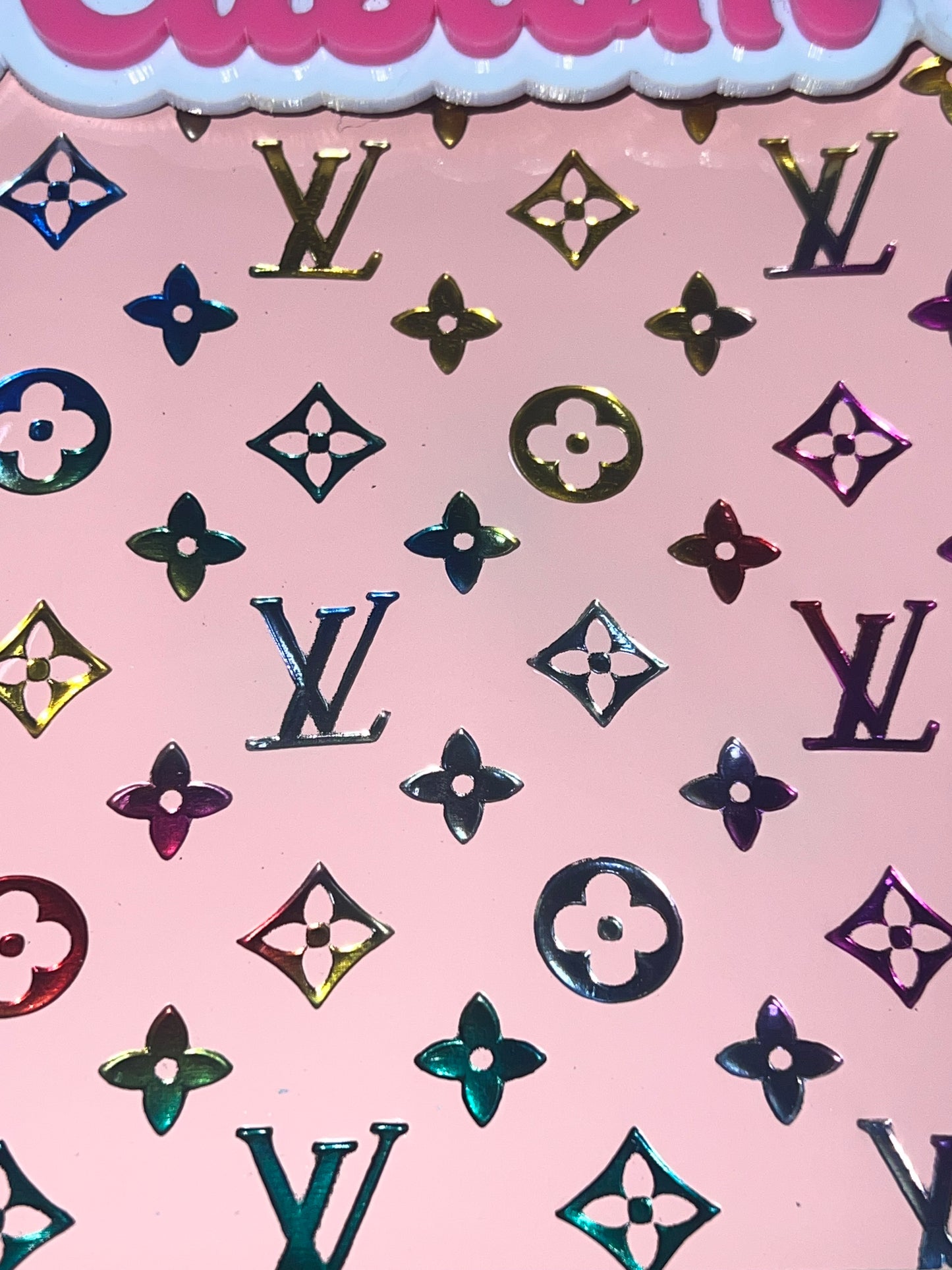 Lite Pink/Peach Holographic Icon Faux Leather Sheet – 9x12