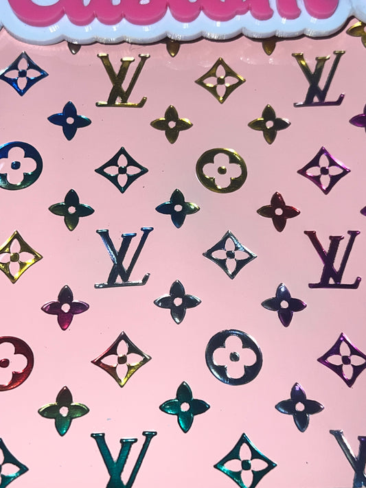 Lite Pink/Peach Holographic Icon Faux Leather Sheet – 9x12