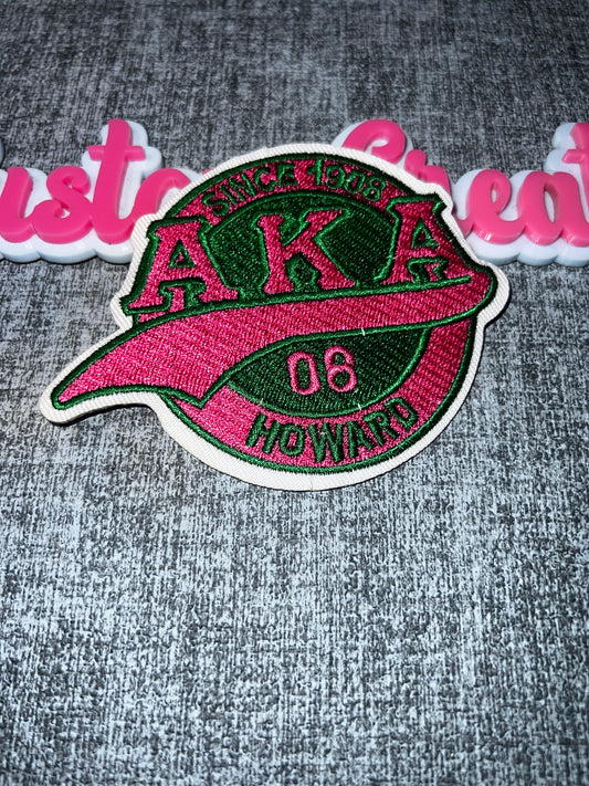 AKA color Embroidered Patch – Pink Green Statement Iron On Patch, Sorority Style Jacket Patch, DIY Applique