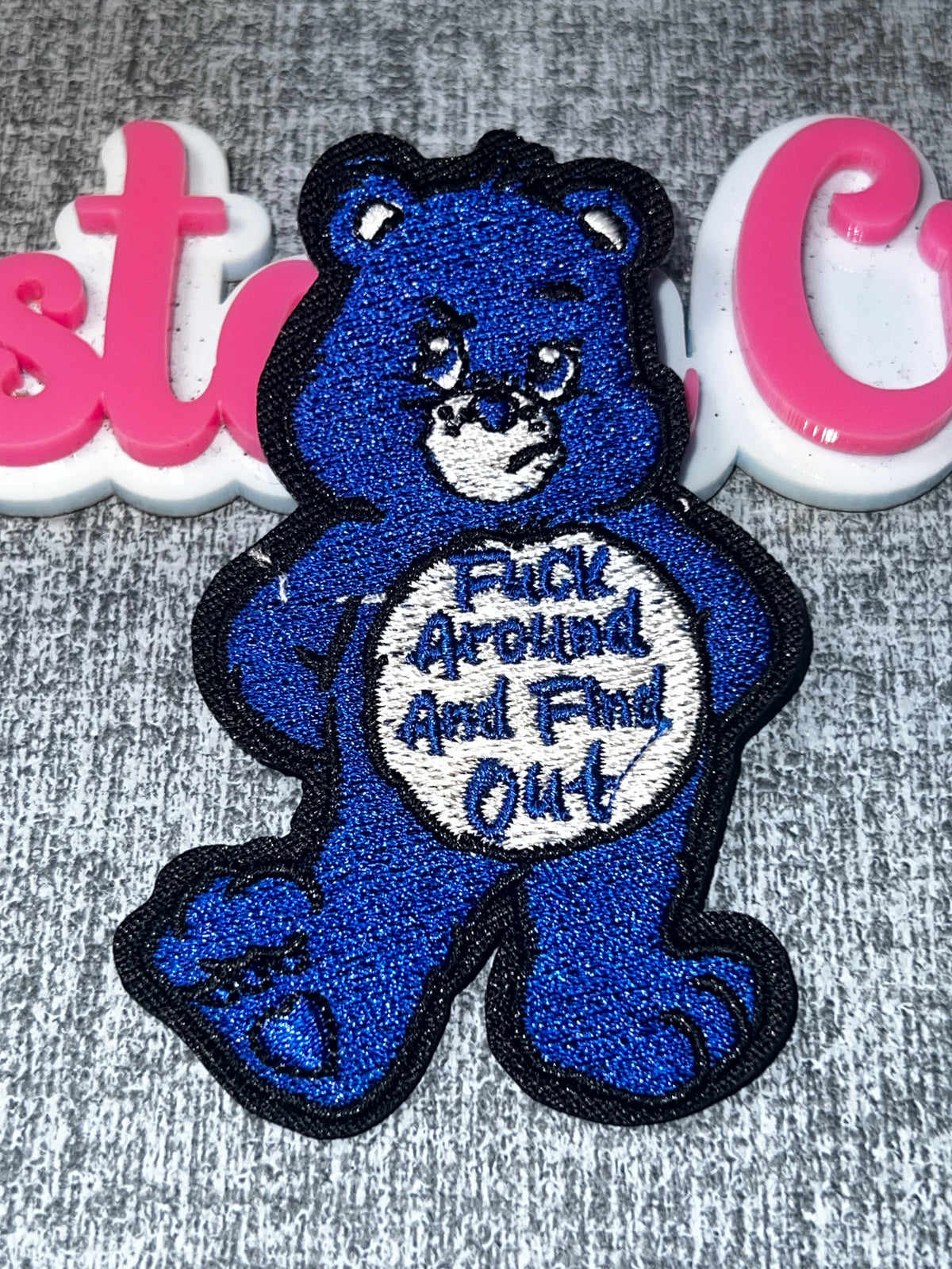 Blue “F*ck Around And Find Out” Bear Patch – Embroidered Iron-On Applique