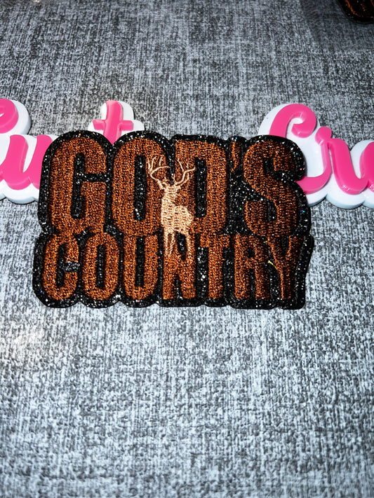 God’s Country Embroidered Iron-On Patch – Brown Glitter Statement Patch