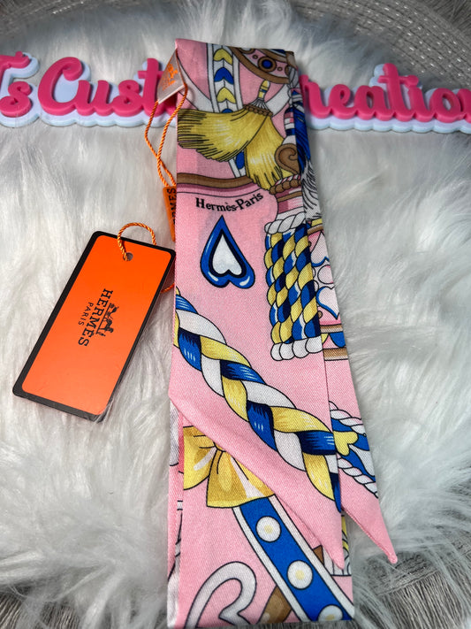 💖 HH-Inspired Pink Scarf with Blue & Yellow Accents