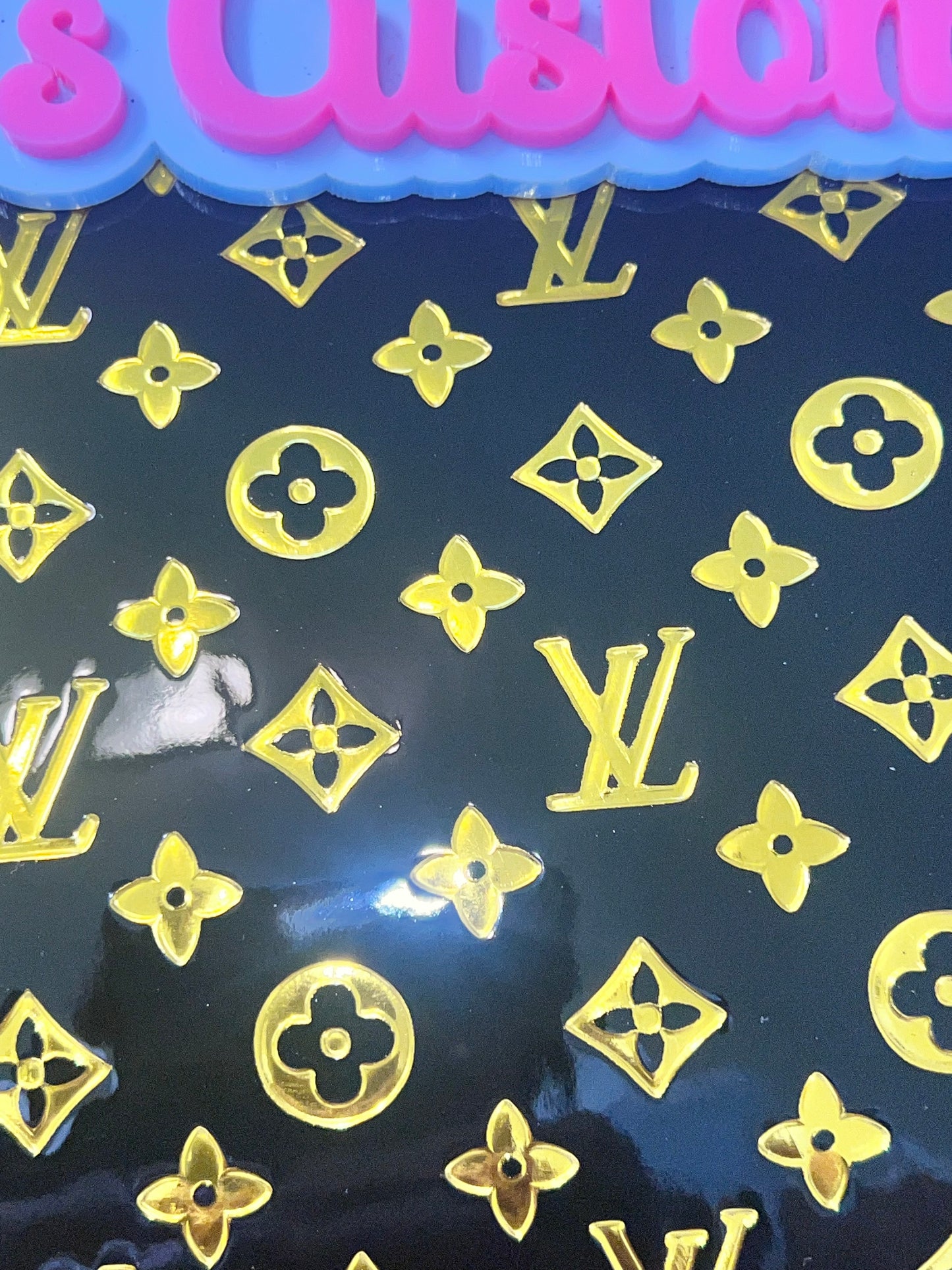 Black & Gold Gloss Icon Faux Leather Sheet – 9x12