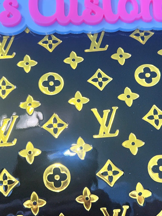 Black & Gold Gloss Icon Faux Leather Sheet – 9x12