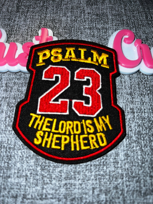 Faith Shield Iron-On Patch – Psalm 23 Embroidered Patch