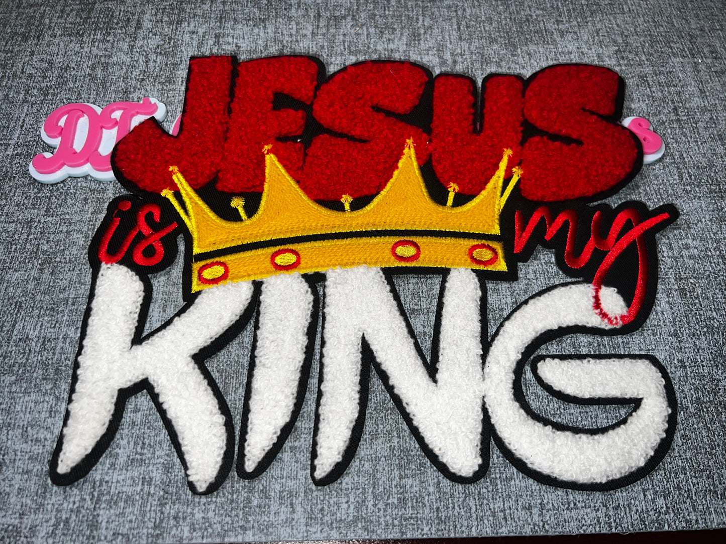 Jesus Is My King Chenille Patch – Faith Statement Appliqué
