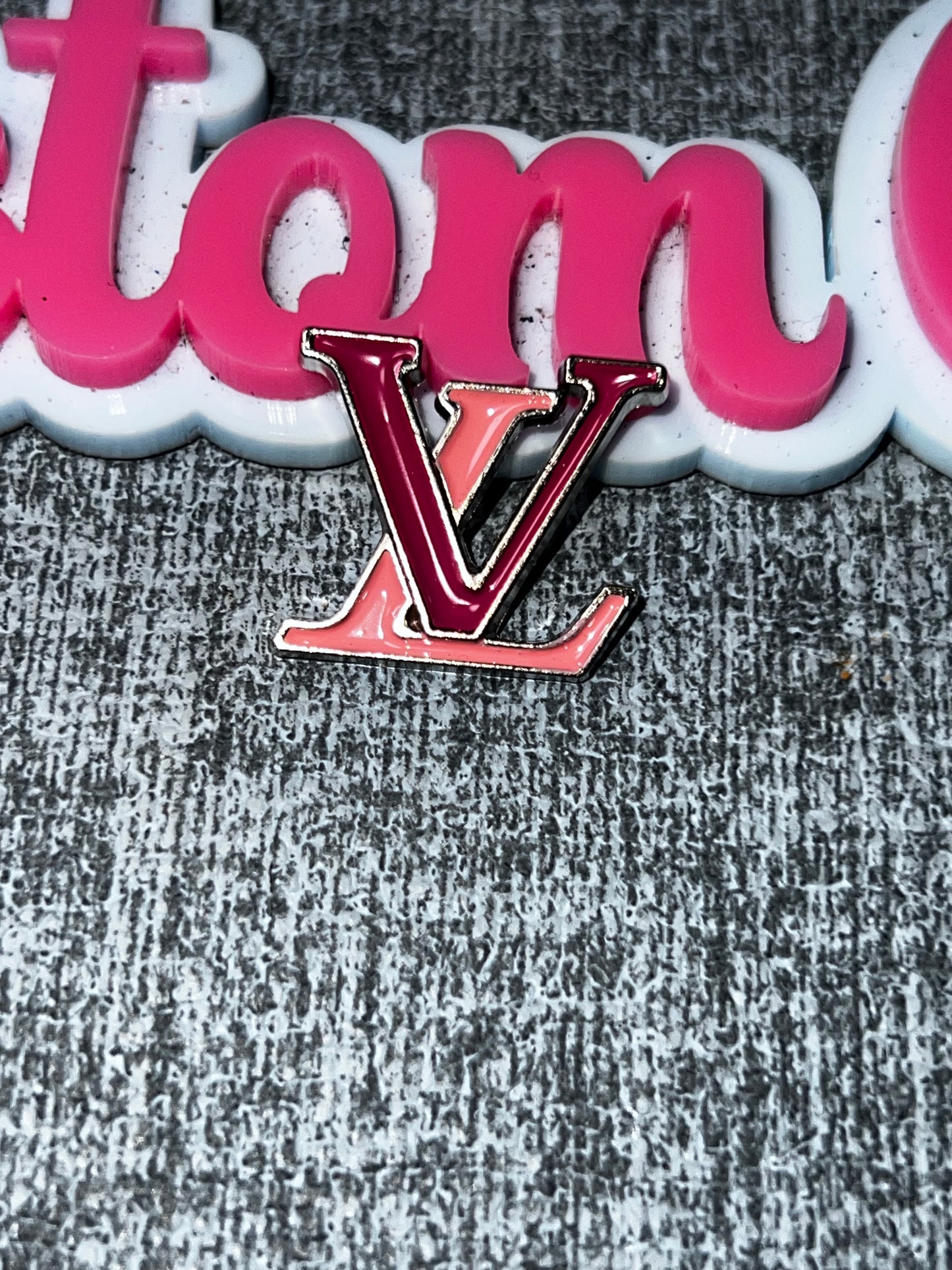 Fuchsia and Light Pink Monogram Style Flat Back Charm – Metal Enamel Embellishment