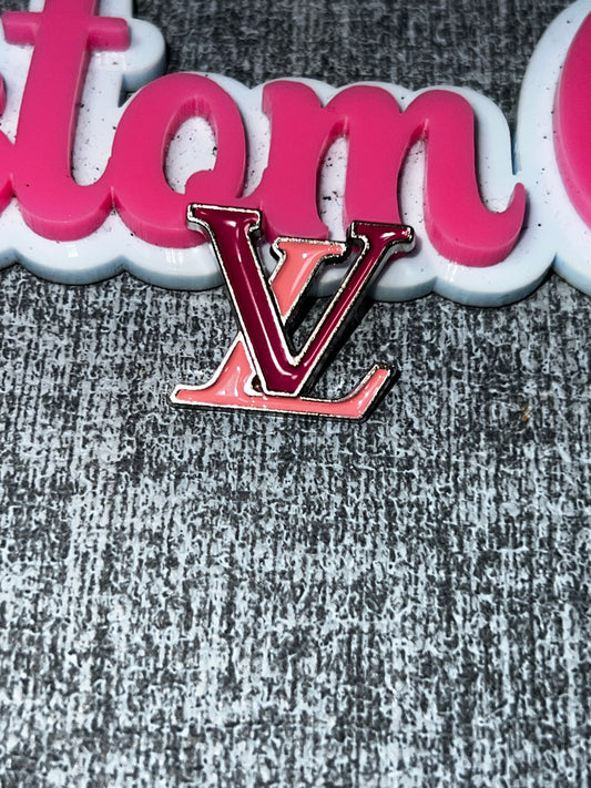Fuchsia and Light Pink Monogram Style Flat Back Charm – Metal Enamel Embellishment