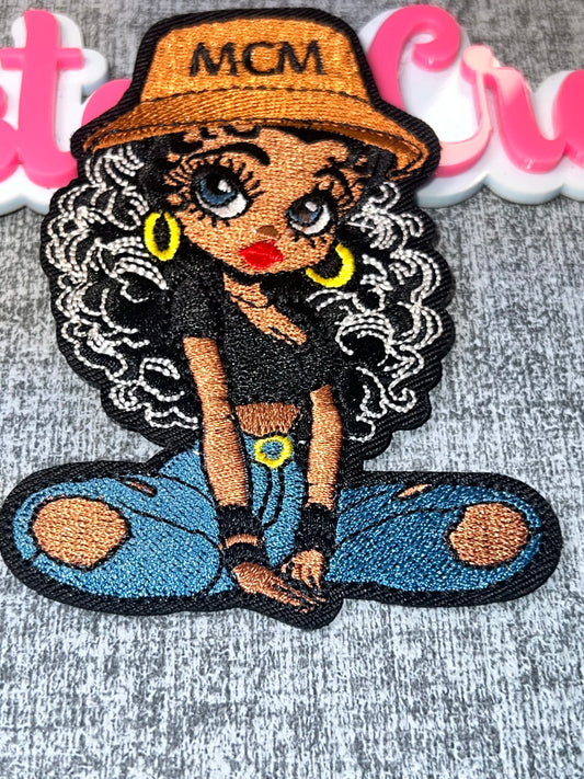 Curly Girl Fashion Iron-On Patch – Cartoon Style Embroidered Patch for DIY Clothing & Accessories