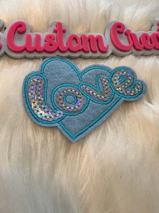 Sequin Blue & Silver Love Heart