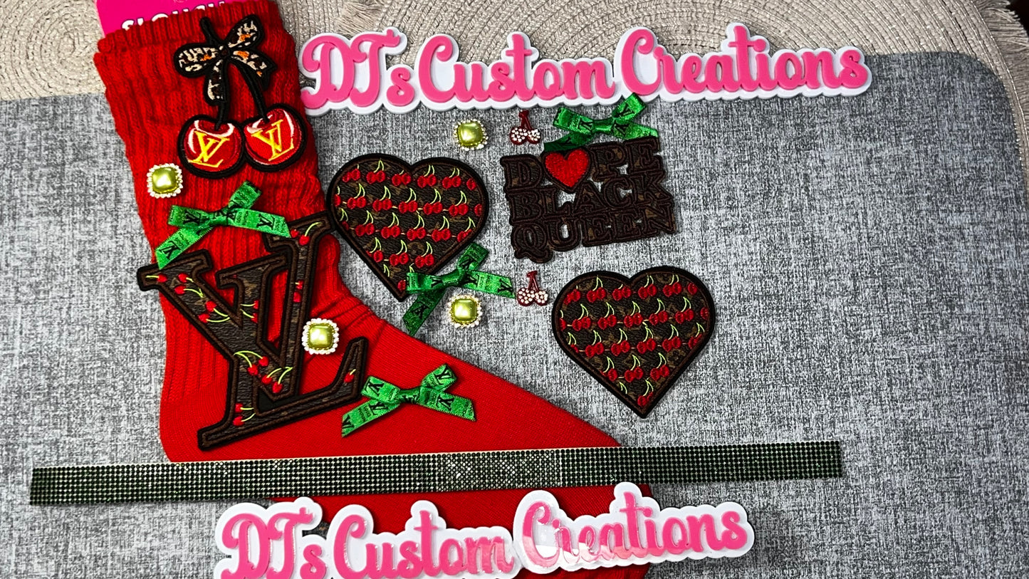 Red Cherry Luxe DIY Sock Kit – Statement Patch & Bling Craft Set