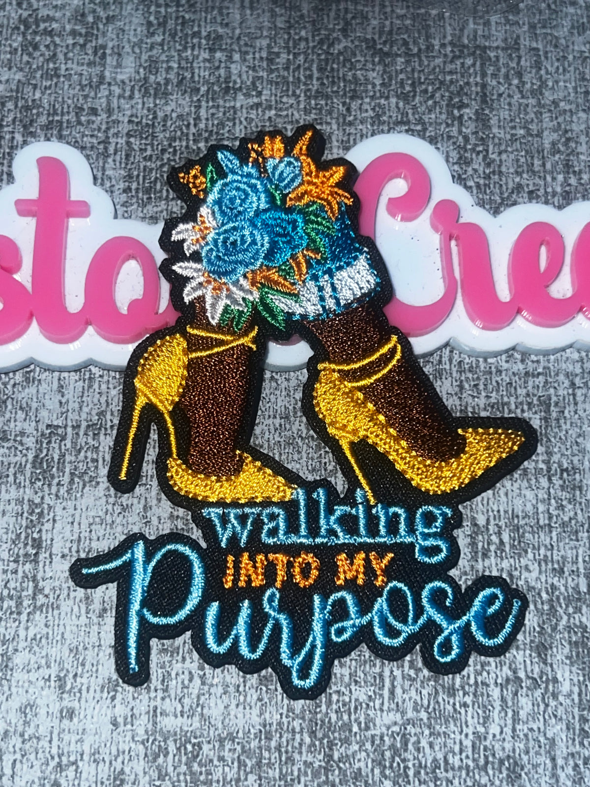 Walking Into My Purpose High Heel Floral Patch – Embroidered Iron-On Applique