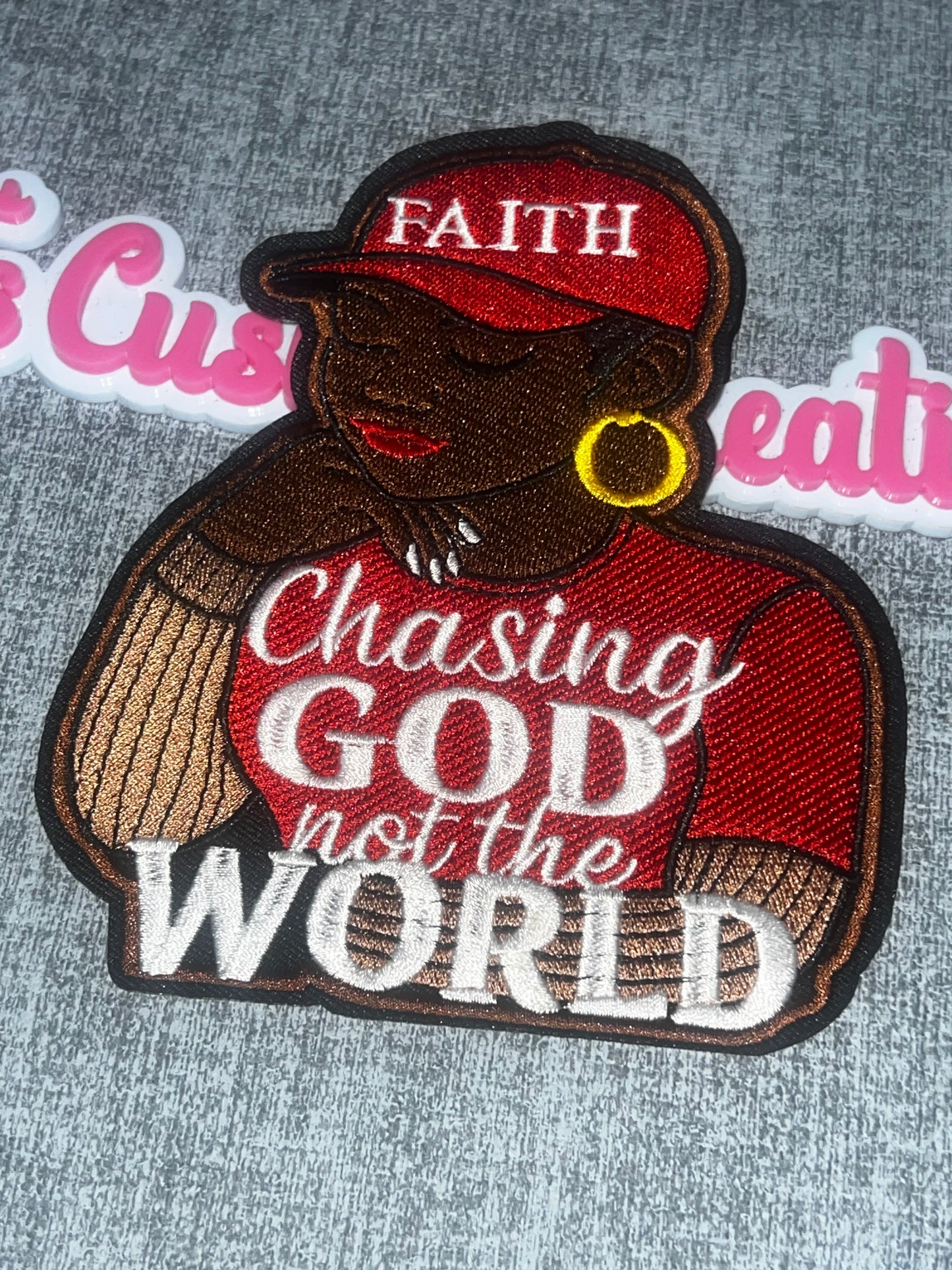 Faith Woman Red Hat Medium Embroidered Iron-On Patch