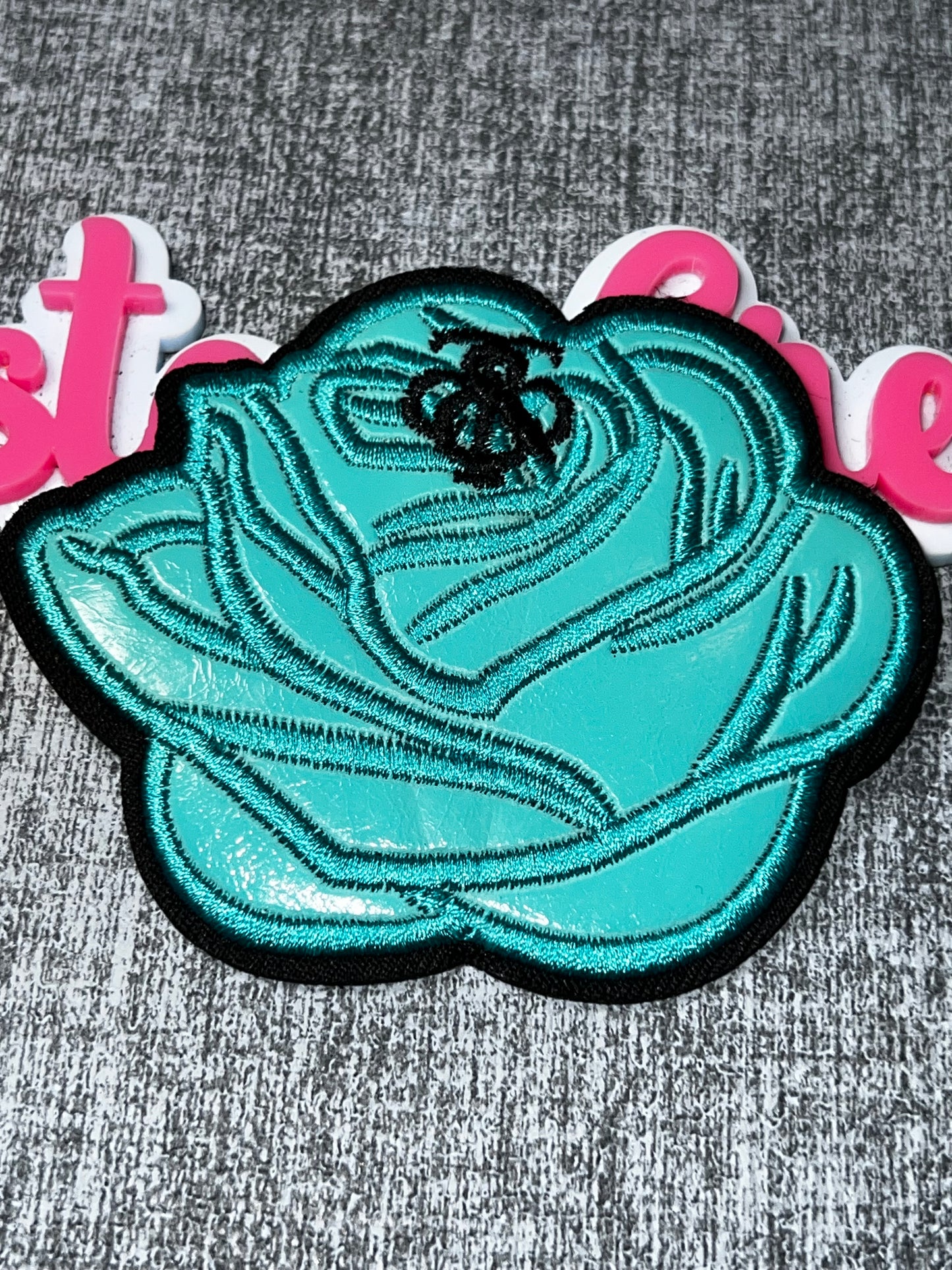 Turquoise Rose Embroidered Patch – Floral Applique