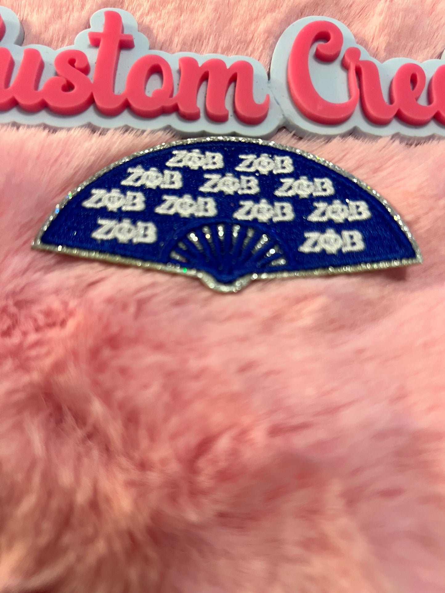 Glitter Zeta white letters fan