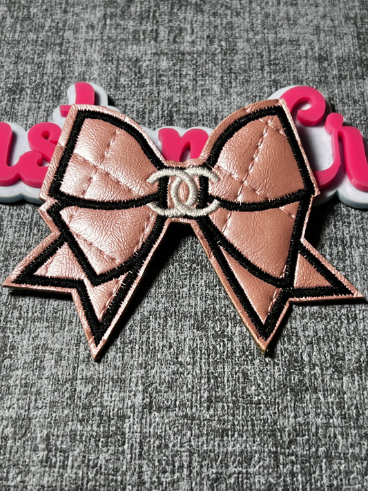 Quilted Pink Bow Embroidered Patch – Fashion Bow Applique – Approx. 4 Inches