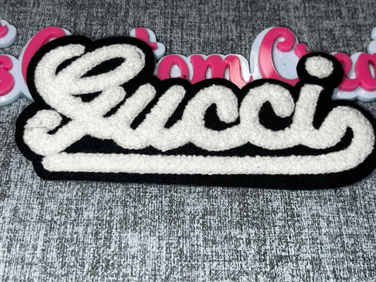 White Script Chenille Letter Patch – Embroidered Appliqué