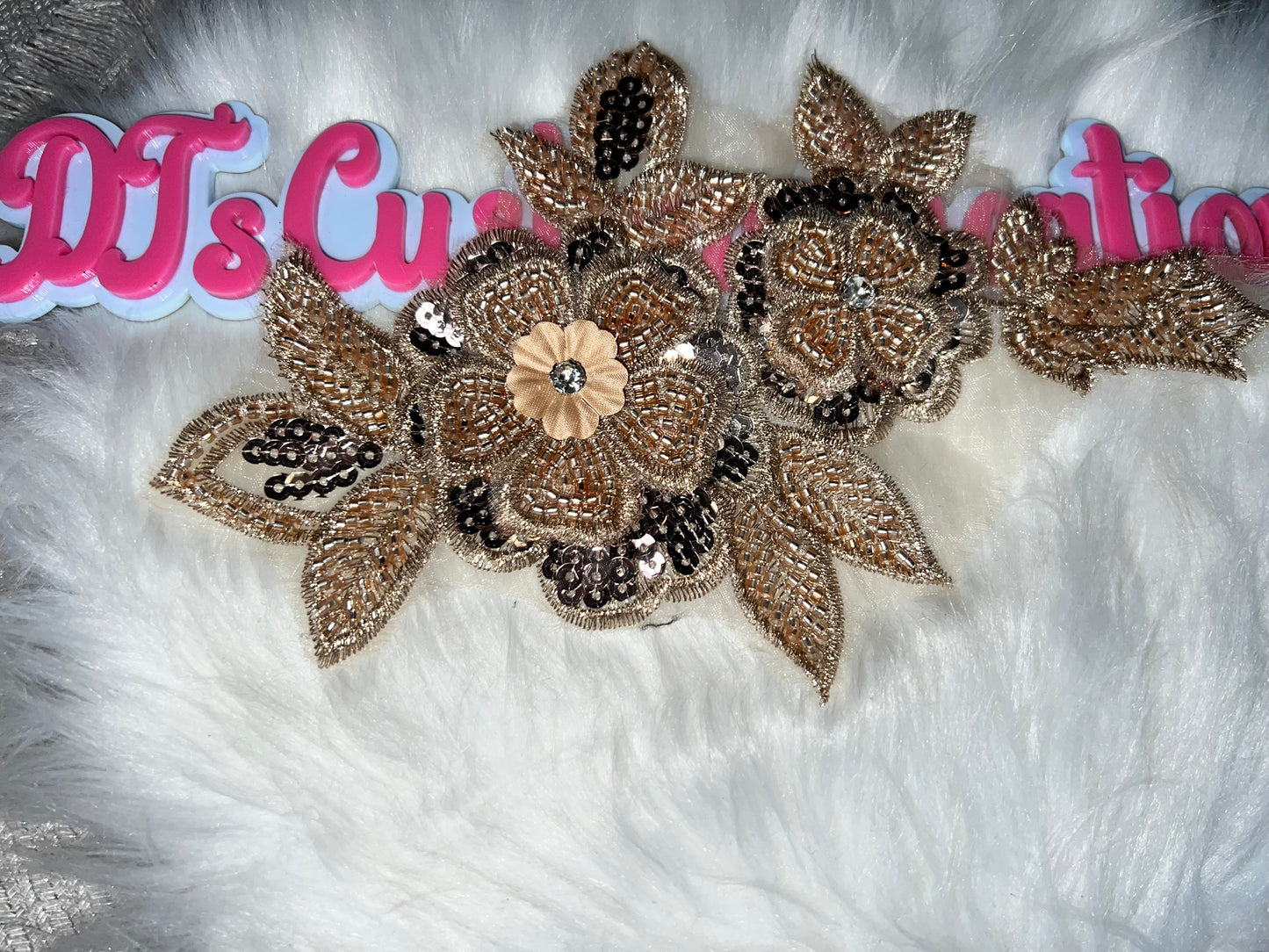 🪶 Gold & Bronze 3D Beaded Floral Appliqué – Sew or Glue On