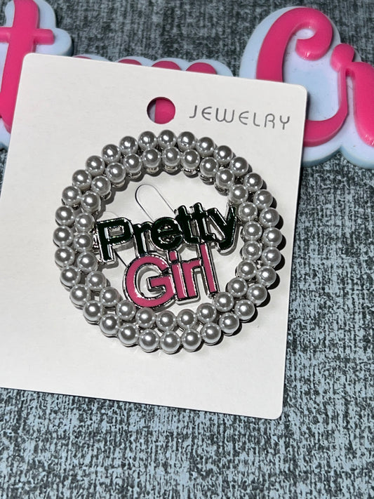 Silver, Pink & Pearl “Pretty Girl” Circle Brooch Pin – Luxe Statement Embellishment AKA colors