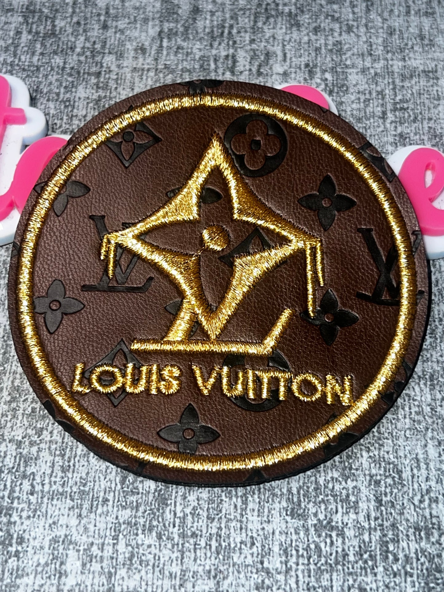 Round Monogram Style Faux Leather Embroidered Patch – Fashion Decorative Patch