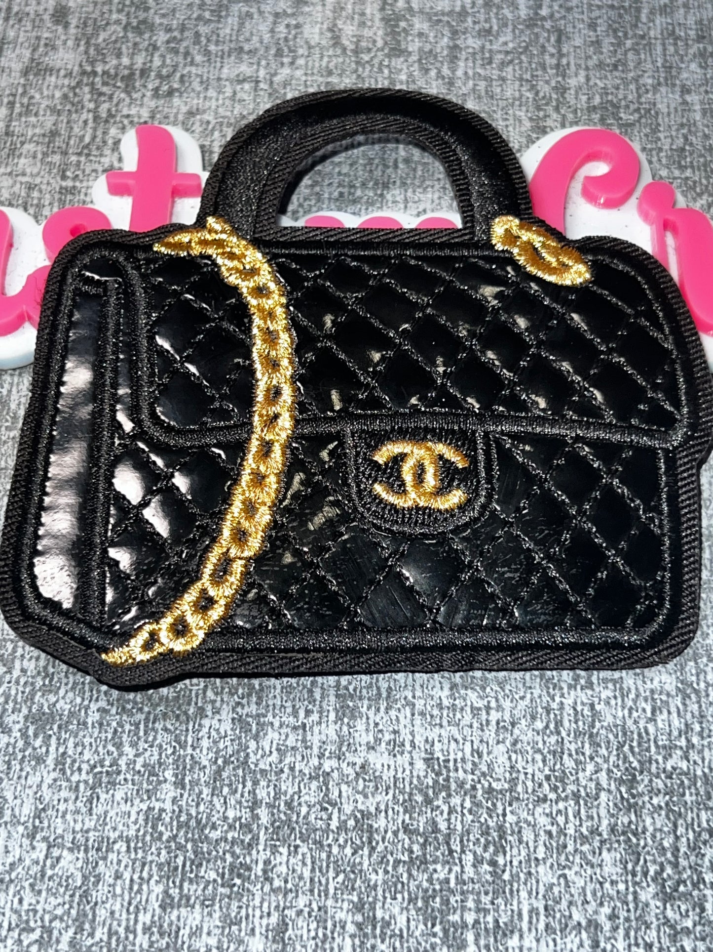 Black Quilted Handbag Patch – Gold Chain Fashion Iron On Applique