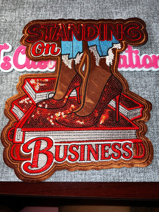 Standing On Business Heels Patch – Embroidered Sequin Applique (Red)