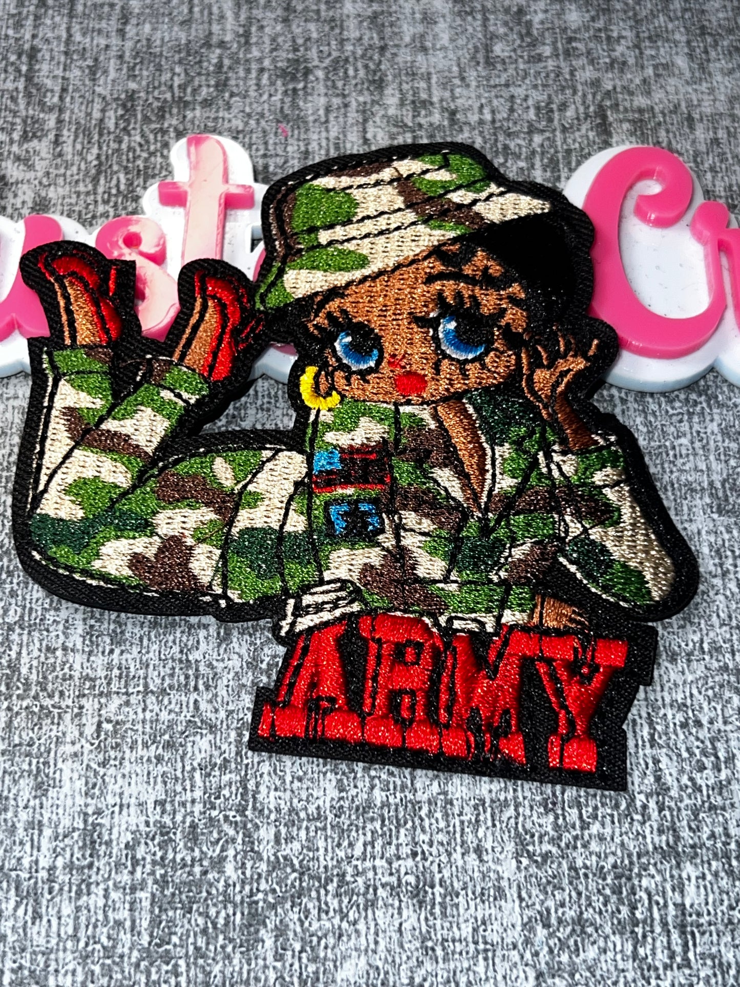 Camo Army Girl Patch – Embroidered Iron On Applique