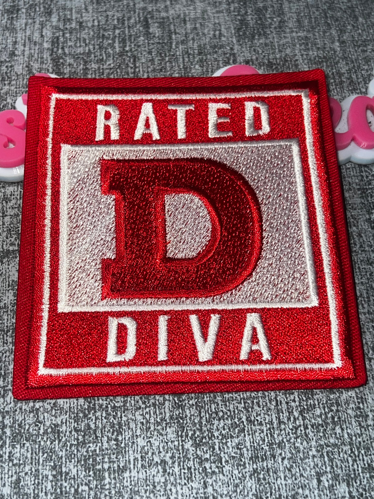 Rated Diva Letter Patch – Red White Embroidered Iron-On Applique Delta colors