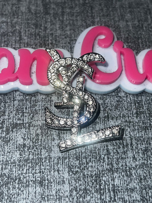 Silver Crystal Monogram Brooch Pin | Fashion Rhinestone Lapel Pin