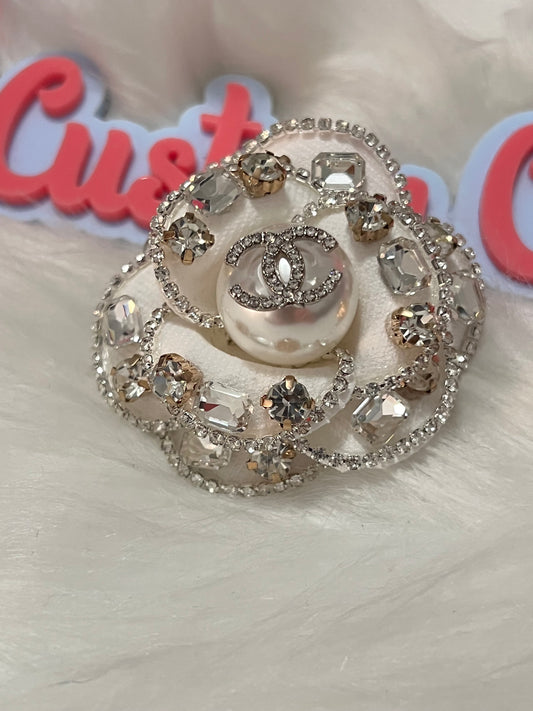 White Rose Rhinestone CC Brooch