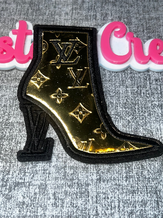 Metallic Gold Fashion Boot Decorative Patch – Stylish Faux Leather Patch