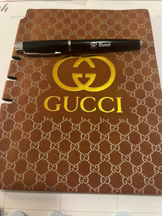 Suede Like Gold Brown GG Notebook with pen