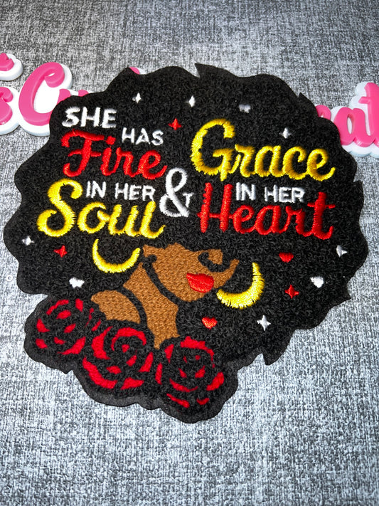 Fire & Grace Chenille Iron-On Patch – Embroidered Applique Medium